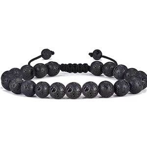 Hawaiian Lava Rock Aromatherapy Bracelet – Adjustable Black Beaded Unisex